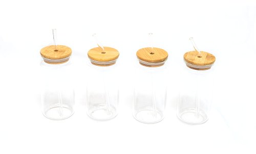 Beber tarros de vidrio de borosilicato con tapas y pajita para café con jugo