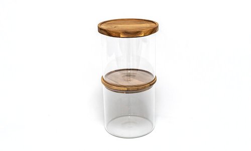El tarro de cristal de la cocina de la tapa del color negro y natural del diámetro el 15cm fijó para el almacenamiento de alimentos