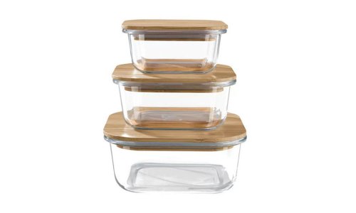 Ecológico superior Vidrio Alimentos Contenedores de almacenamiento Set Safe Alimentos Contenedores con tapa de bambú