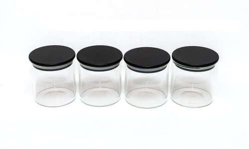 Tarro de vidrio de vidrio de borosilicato alto personalizado con tapa de bambú, diámetro de 6 paquetes, 100 de altura