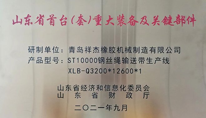 Our company's ST10000 wire rope conveyor belt production line won the first (set) major equipment and key components in Shandong Province