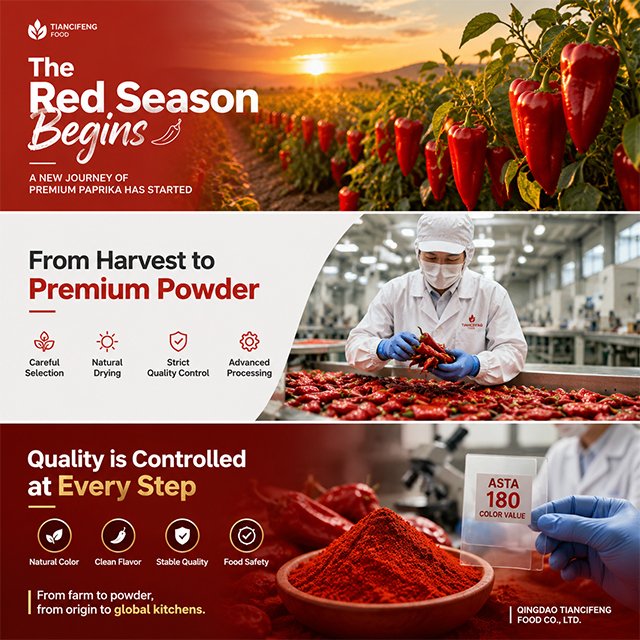 Tiancifeng Foods farmers harvesting premium red paprika peppers in the field for 2026 season