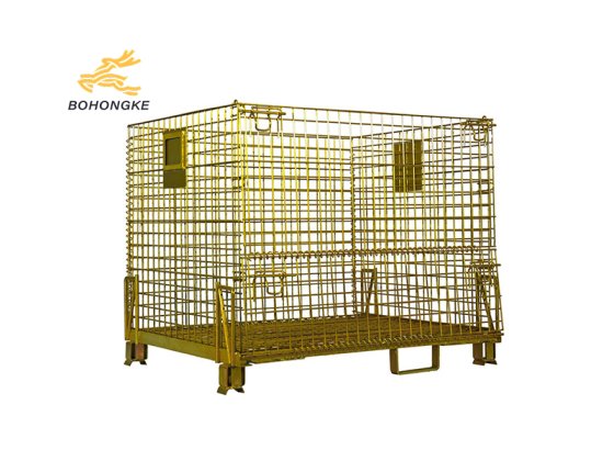 Foldable U-ring mesh container with pallet base