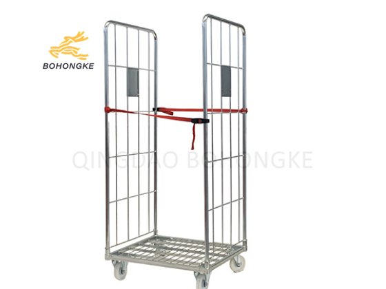 2 Sided Rolling Cage Trolley With Adjustable Strap For Laundry