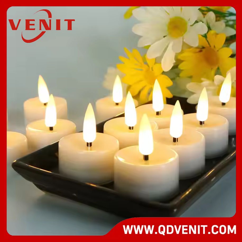 12PKS Wave Wick LED Tealight Candles with CR2032 Battery