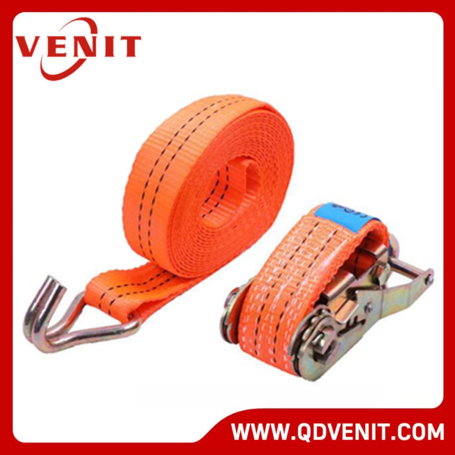 2T Iron Handle Orange Ratchet Strap with Double J Hook
