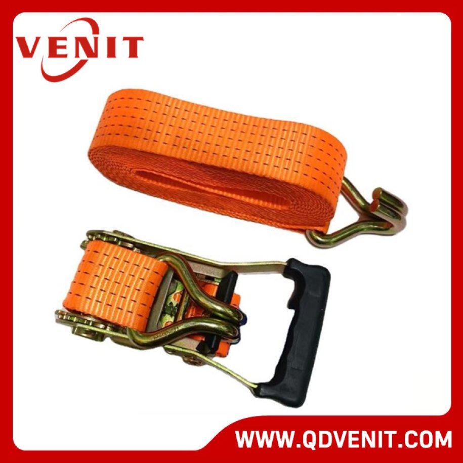5T Rubber Handle Orange Ratchet Strap with Double J Hook