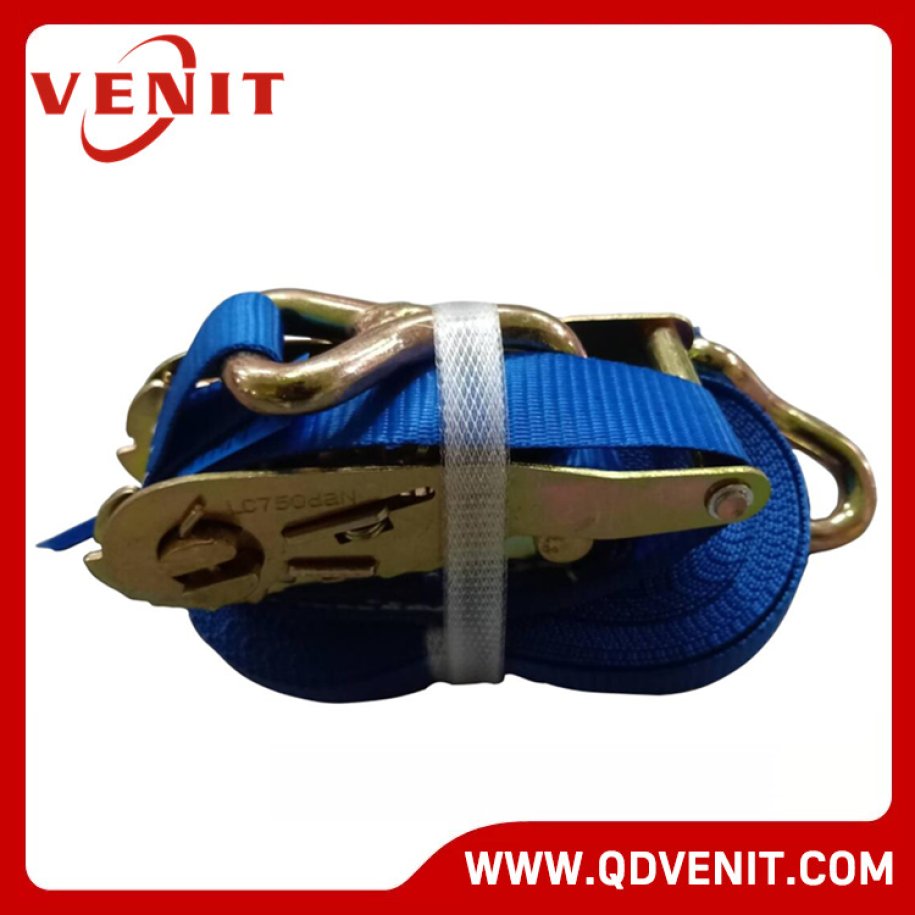 1.5T Iron Handle Blue Ratchet Strap with Single J Hook