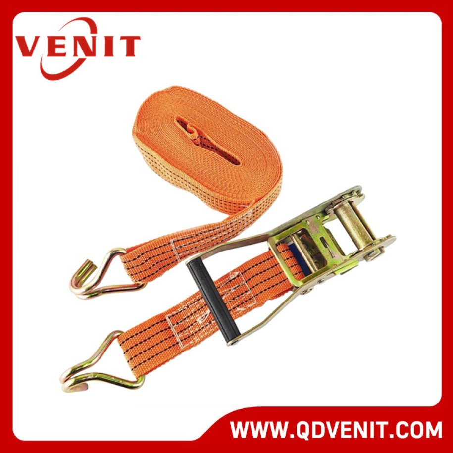 4T Plastic Handle Orange Ratchet Strap with Double J Hook