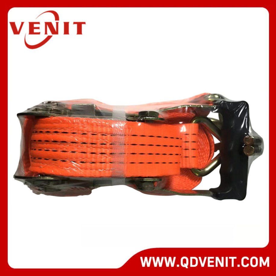 4T Fingerprints Rubber Handle Orange Ratchet Strap with Double J Hook