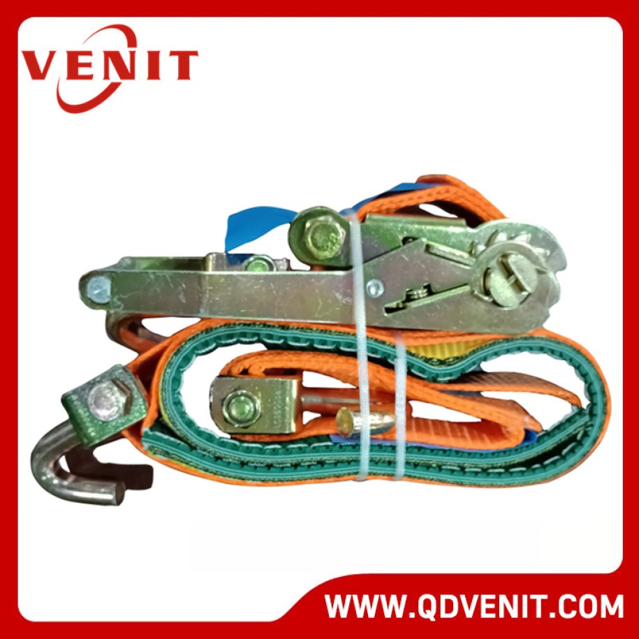 5T Car Transporter Aluminium Handle Orange Ratchet Strap with 3 Swivel J Hook and Green Tube Protector