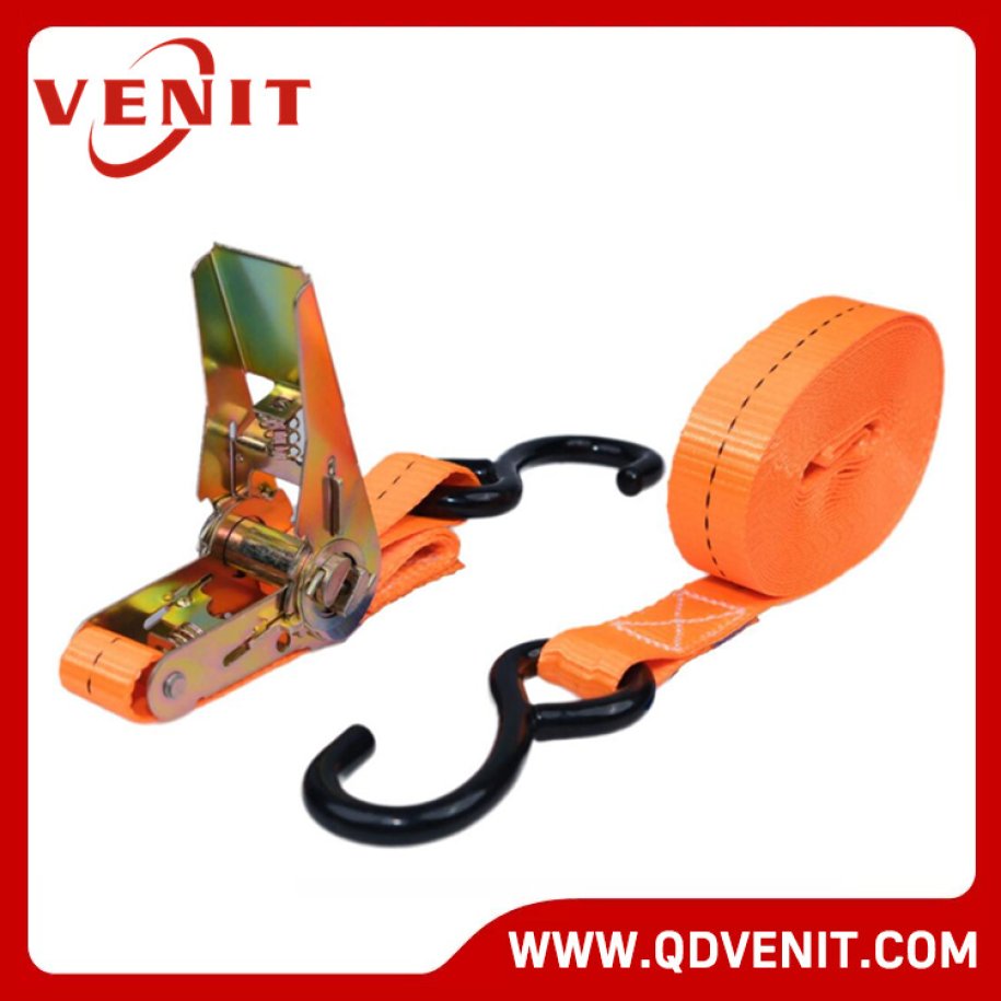 1T Mini Handle Orange Ratchet Strap with Black S Hook