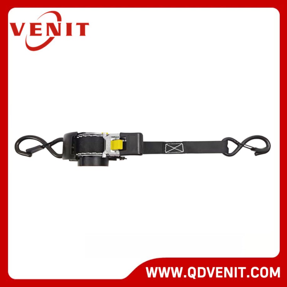 Rubber Handle Automatic Contraction Black Ratchet Strap with S Hook