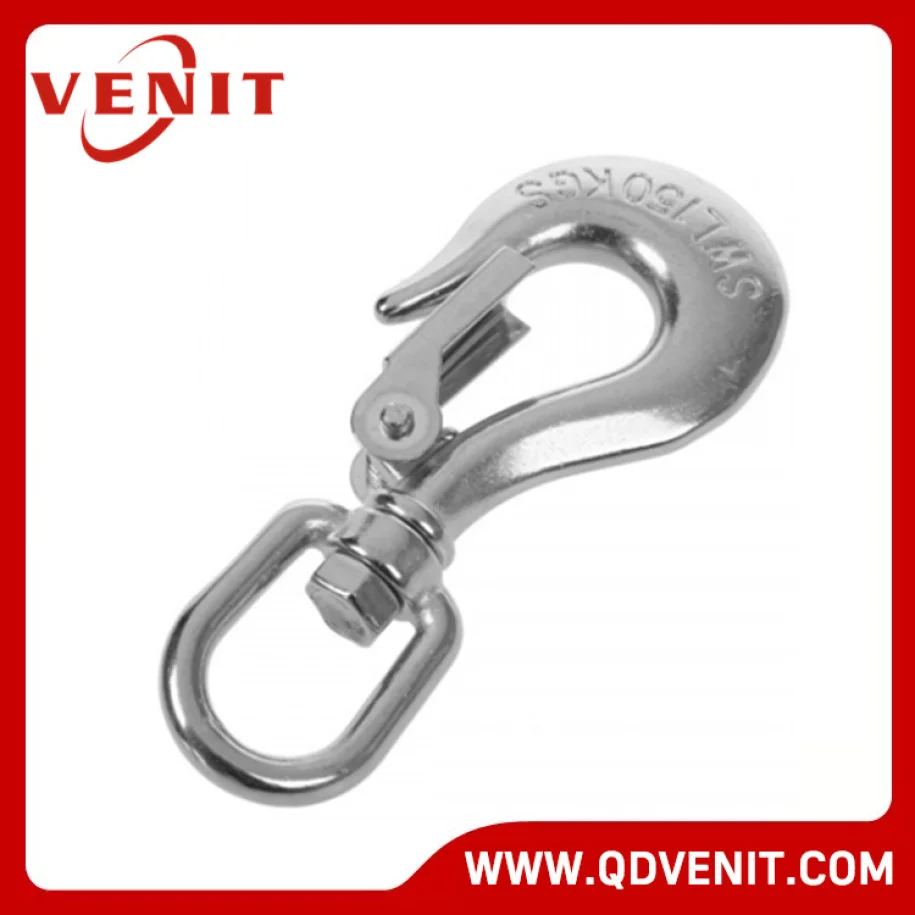Stainless Steel Swivel Eye Lifting Hook with Safety Latch