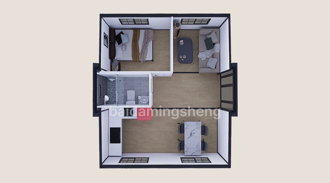 20 feet, one bedroom, two living rooms