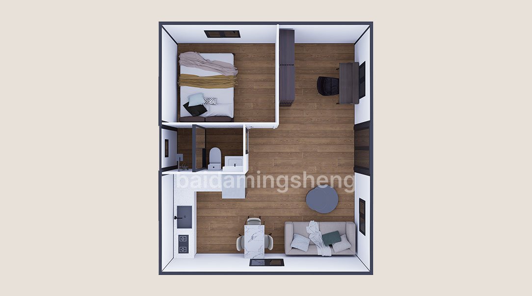 20 feet flat roof one bedroom and one living room