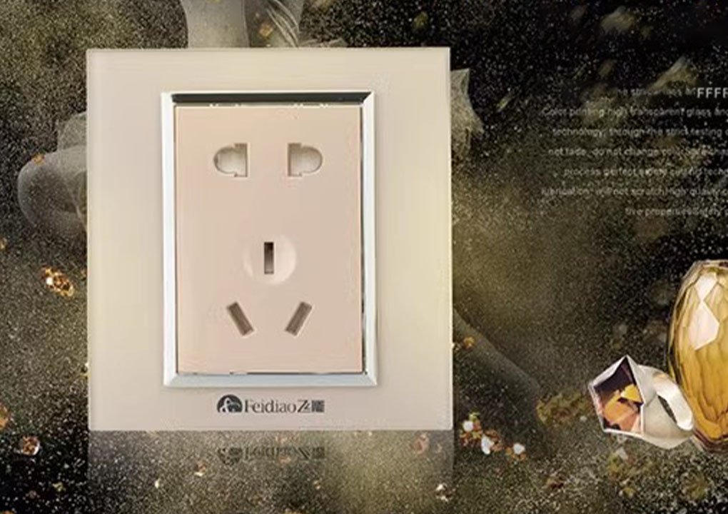 Feidiao switch socket tempered glass panel 86 type gold