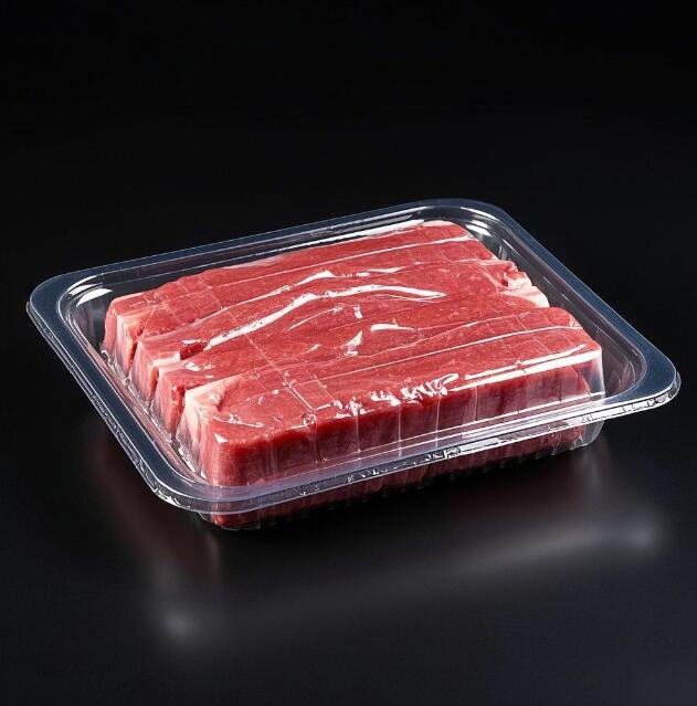 PVC plastic packaging of fresh red meat