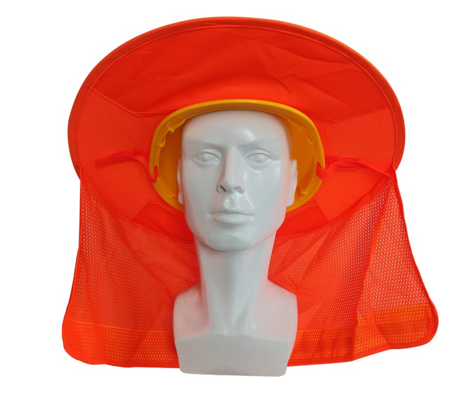 Orange Hard Hat With Sun Shade Visor Full Brim Mesh Neck HI VIS Reflective Stripe