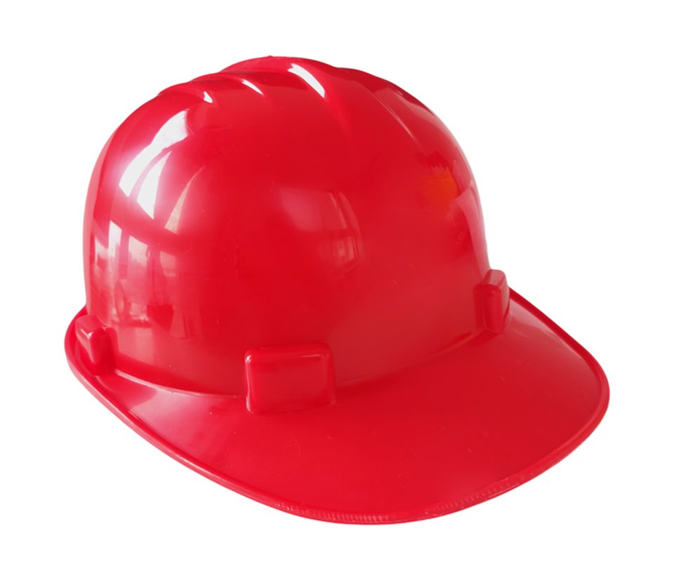 Three Rib Red Hard Hat With Safety Liner and Chin Strap