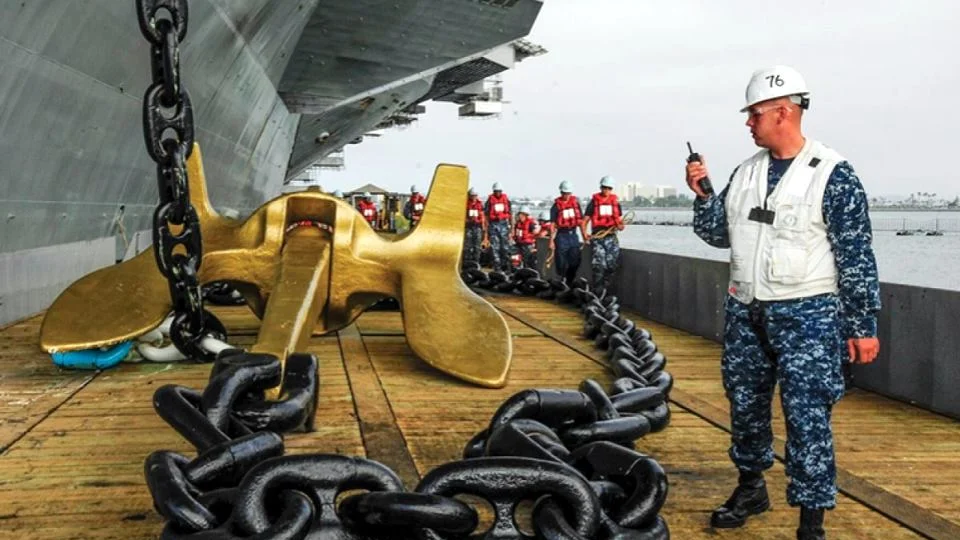 How is the anchor chain fixed on board?