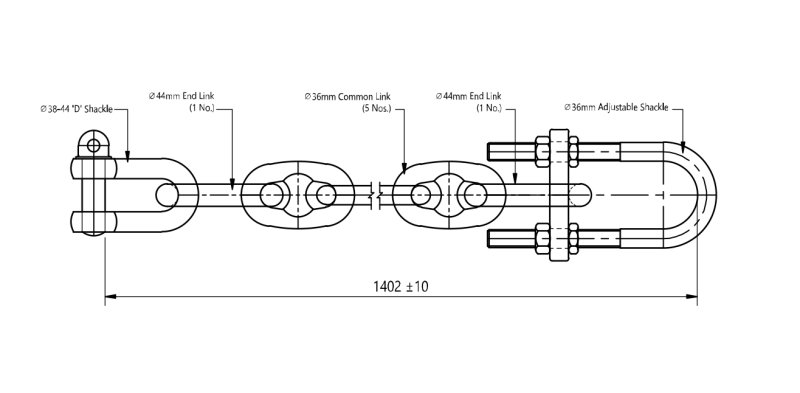 Drawings of 38MM Chain tensioner Dogbone Shackle