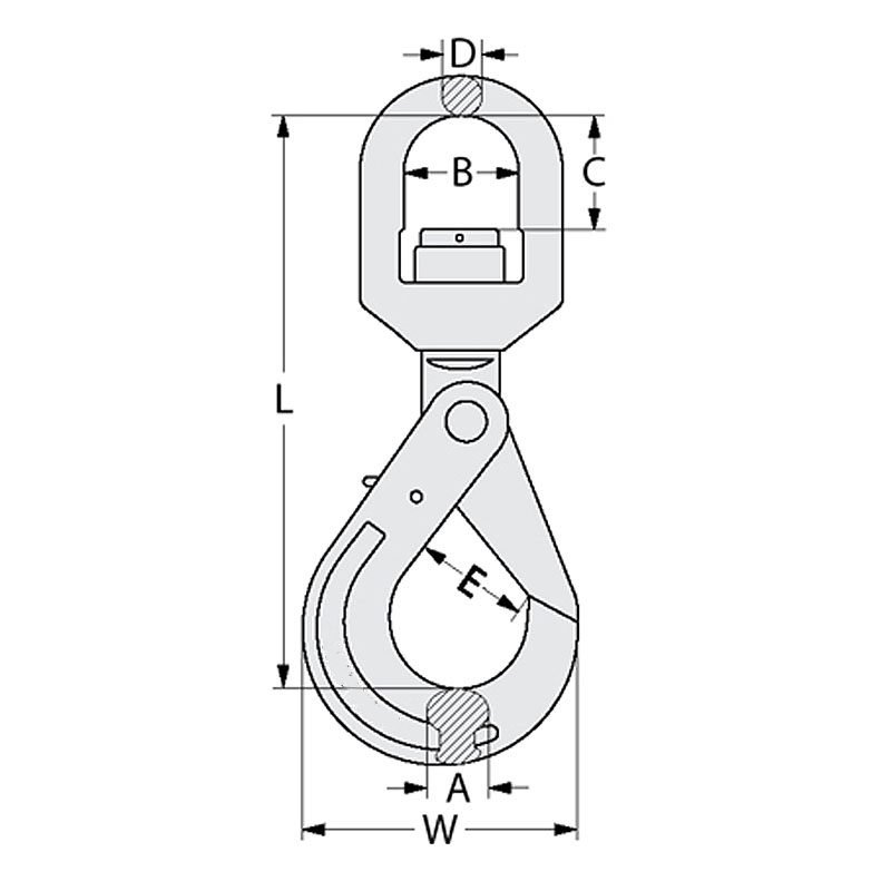 Drawing of G80 Eye Swivel Self Locking Hook