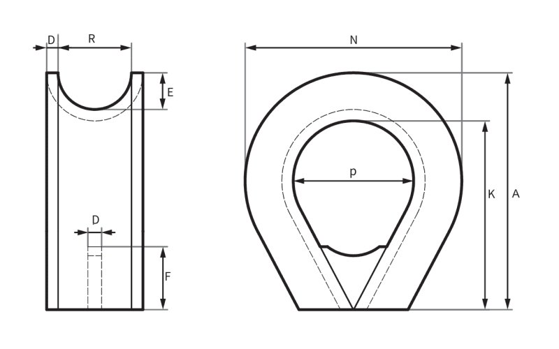 Rope K3B Thimble HDG Drawing: