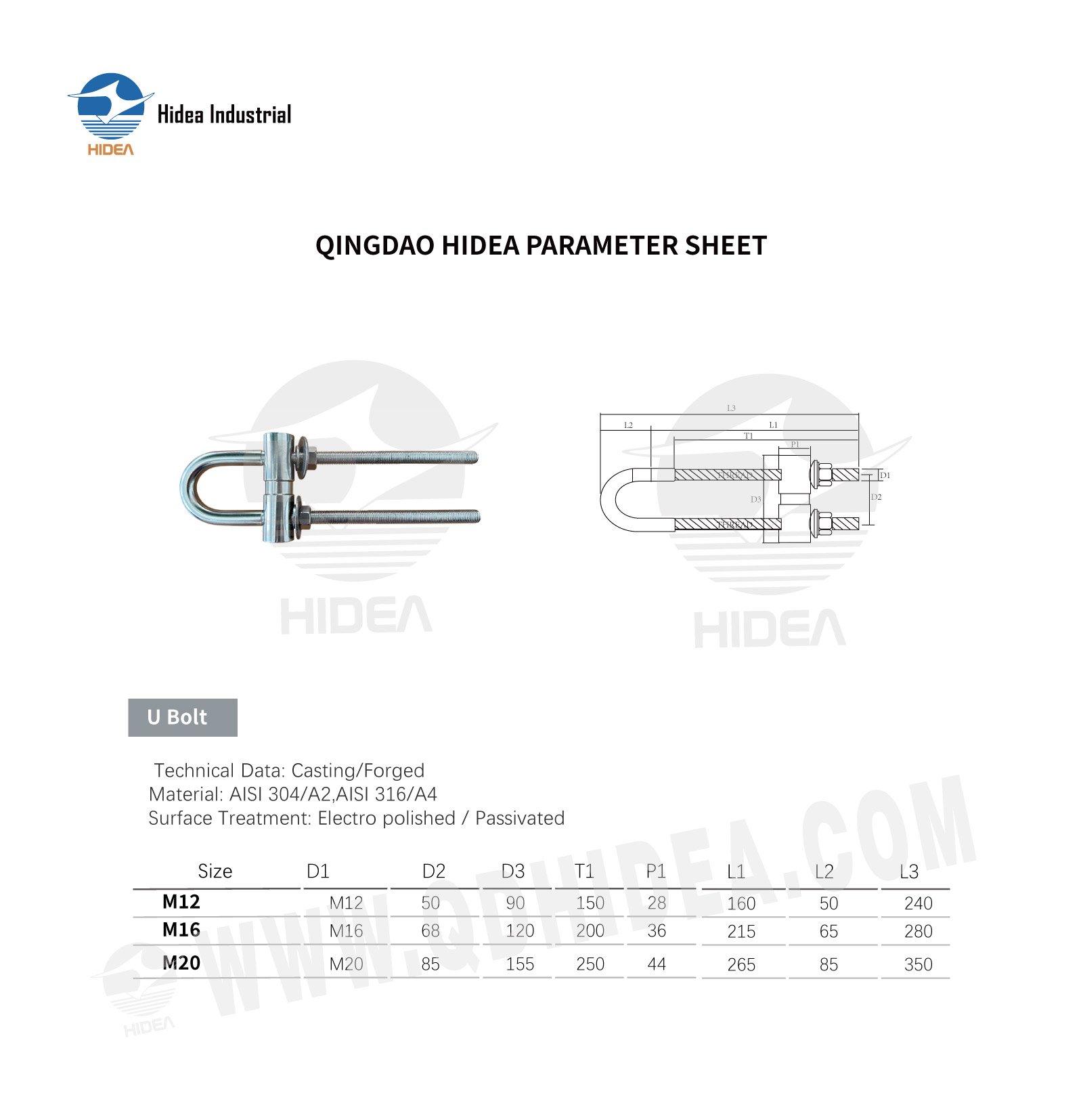 Stainless Steel U-Bolt Fastener Specification