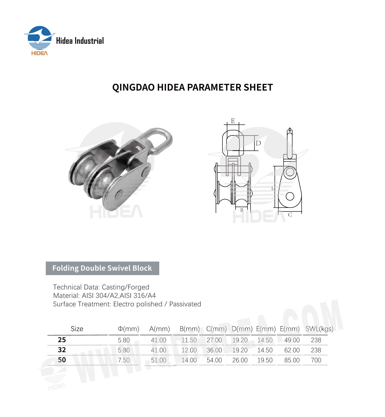 Swivel Eye Double Pulley Block Specification