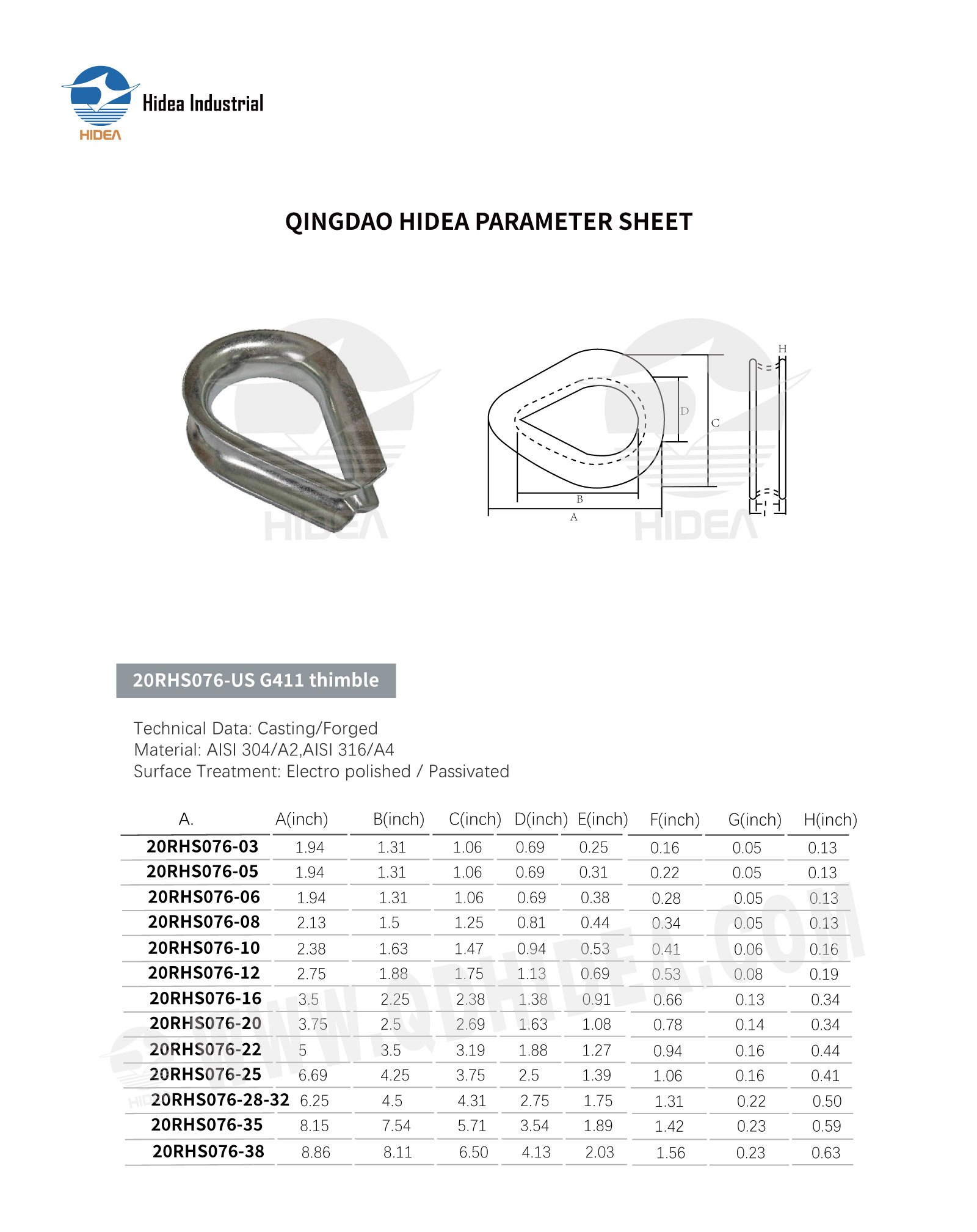 G-411 Standard Wire Rope Thimble Specification