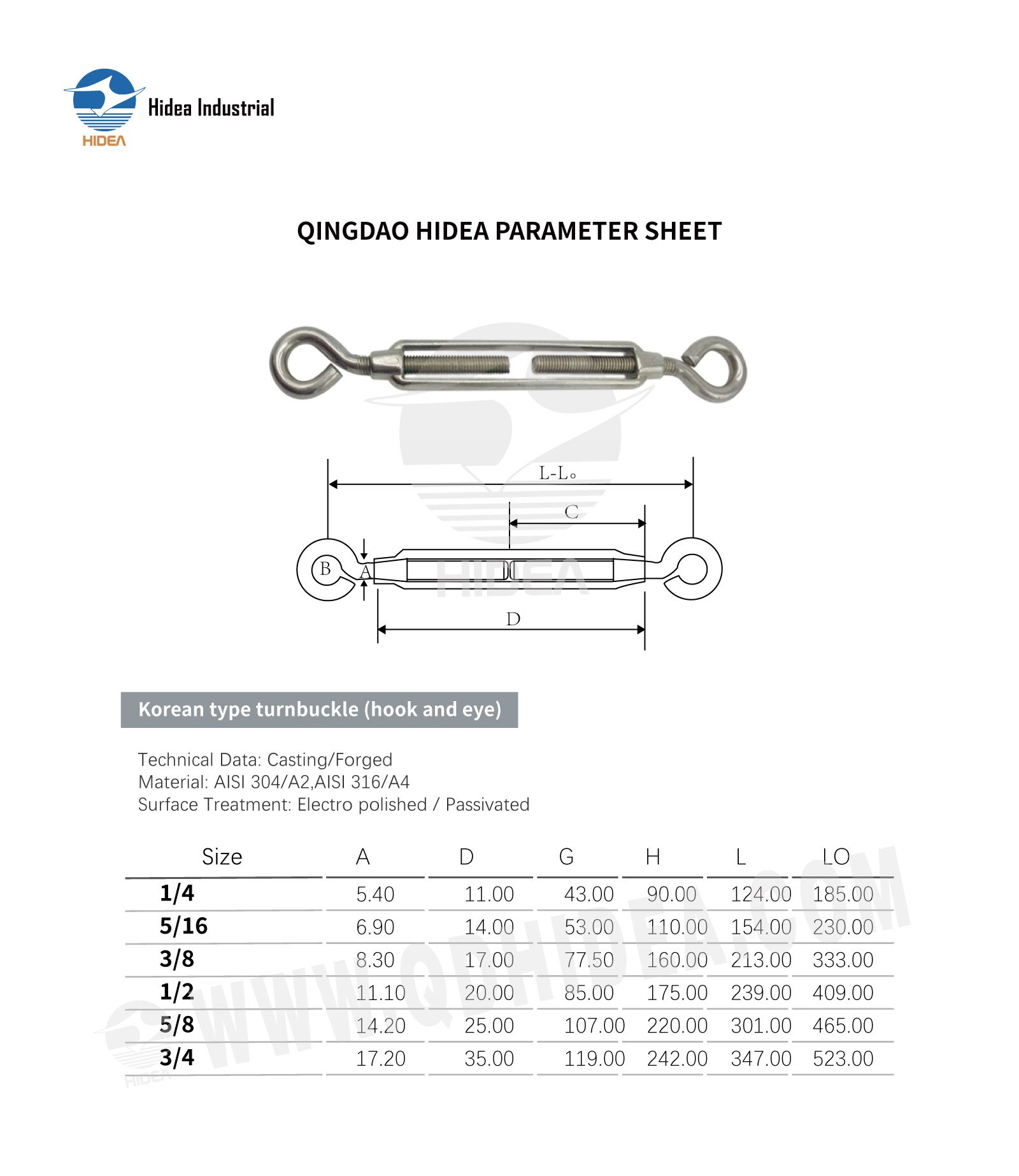 Korean Type Eye Ends Turnbuckle Specification