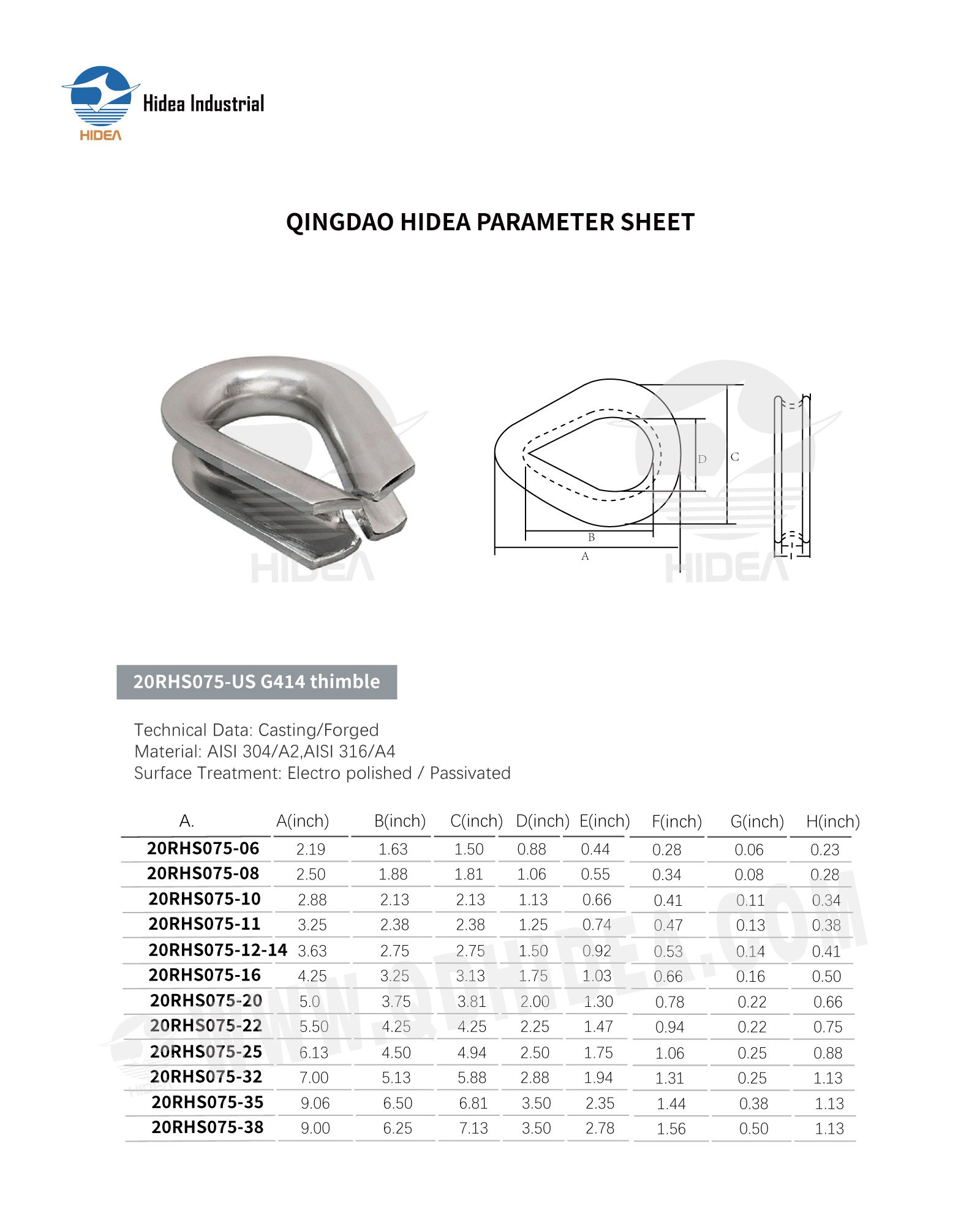 G-414 Extra Heavy Thimbles Specification