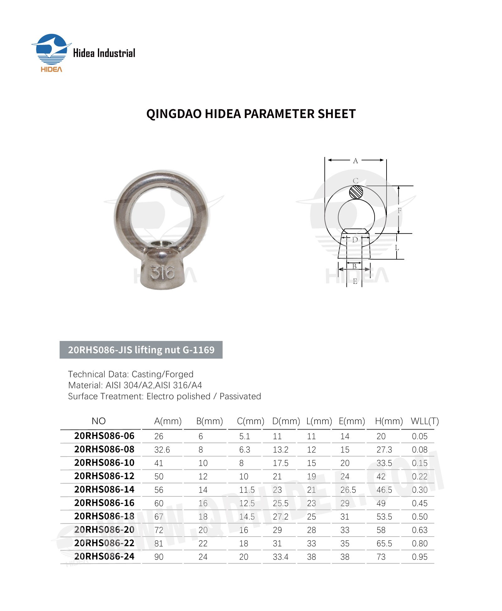 JIS1169 Stainless Steel Lifting Eye Nut Specification