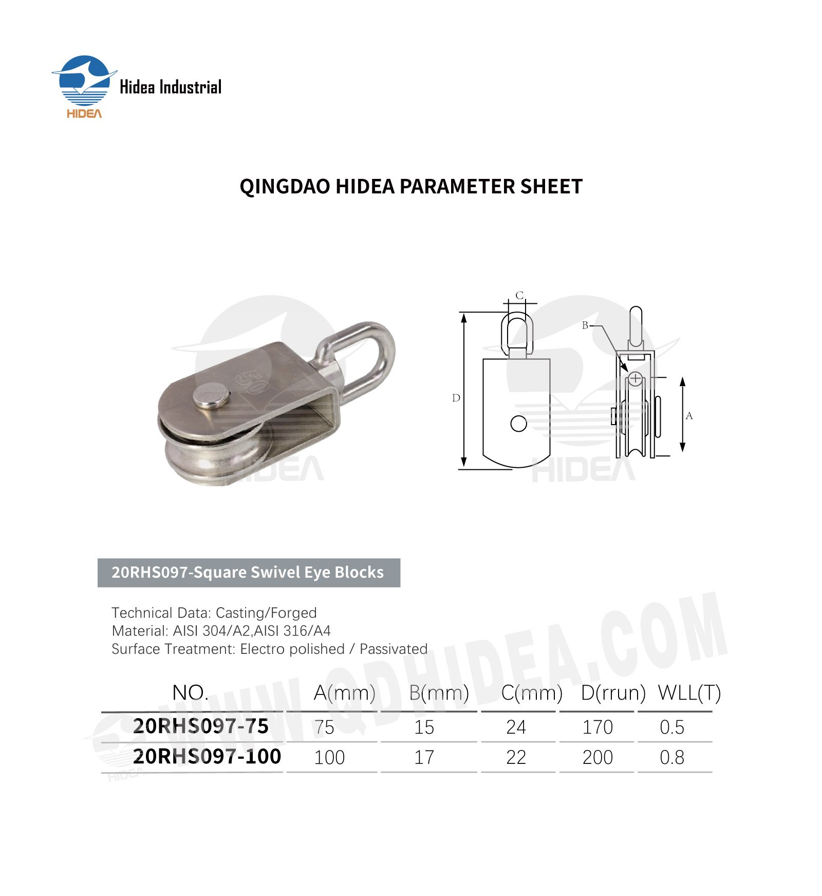 Square Swivel Eye Pulley Block Specification