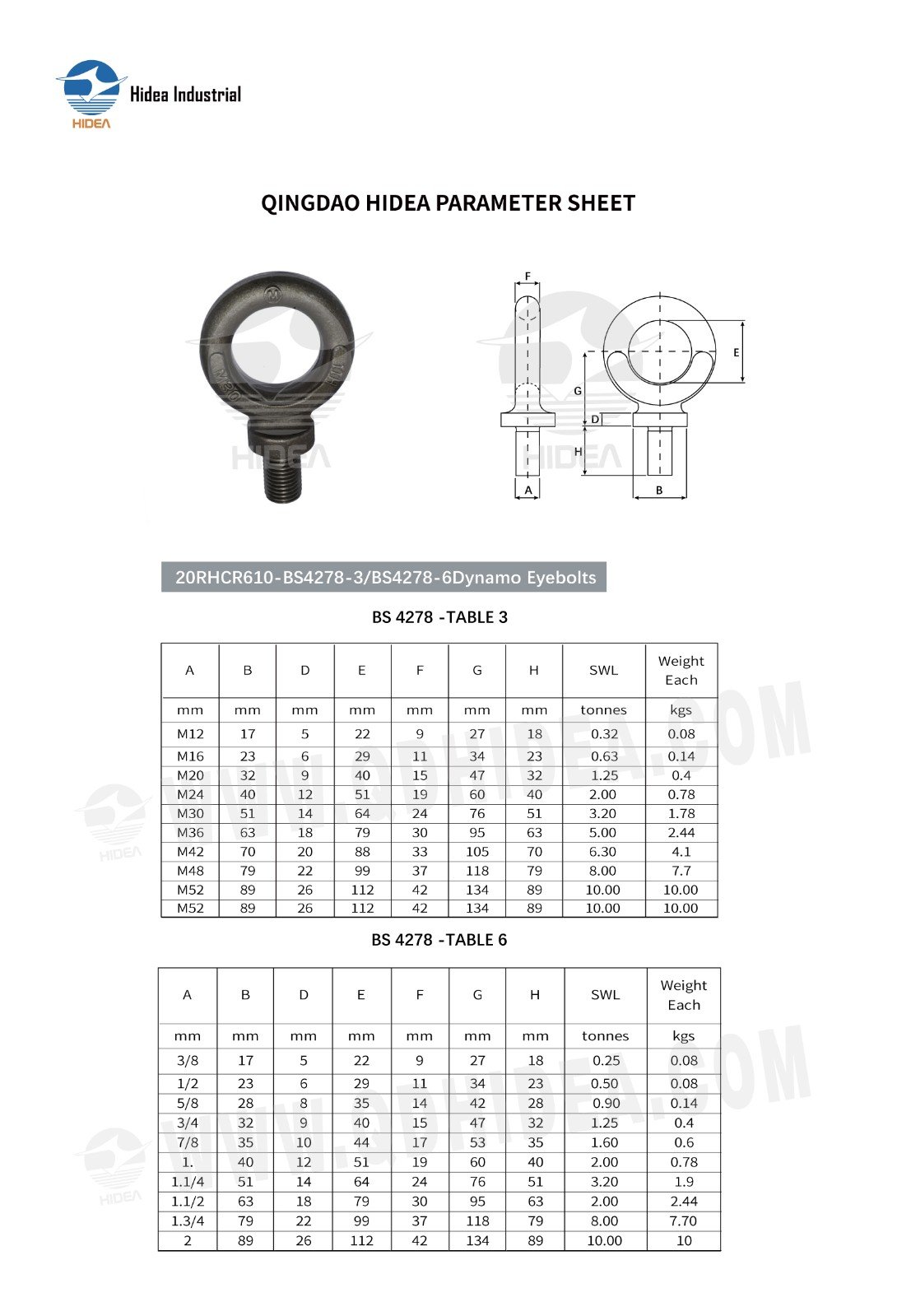 Dynamo Eye Bolt Specification