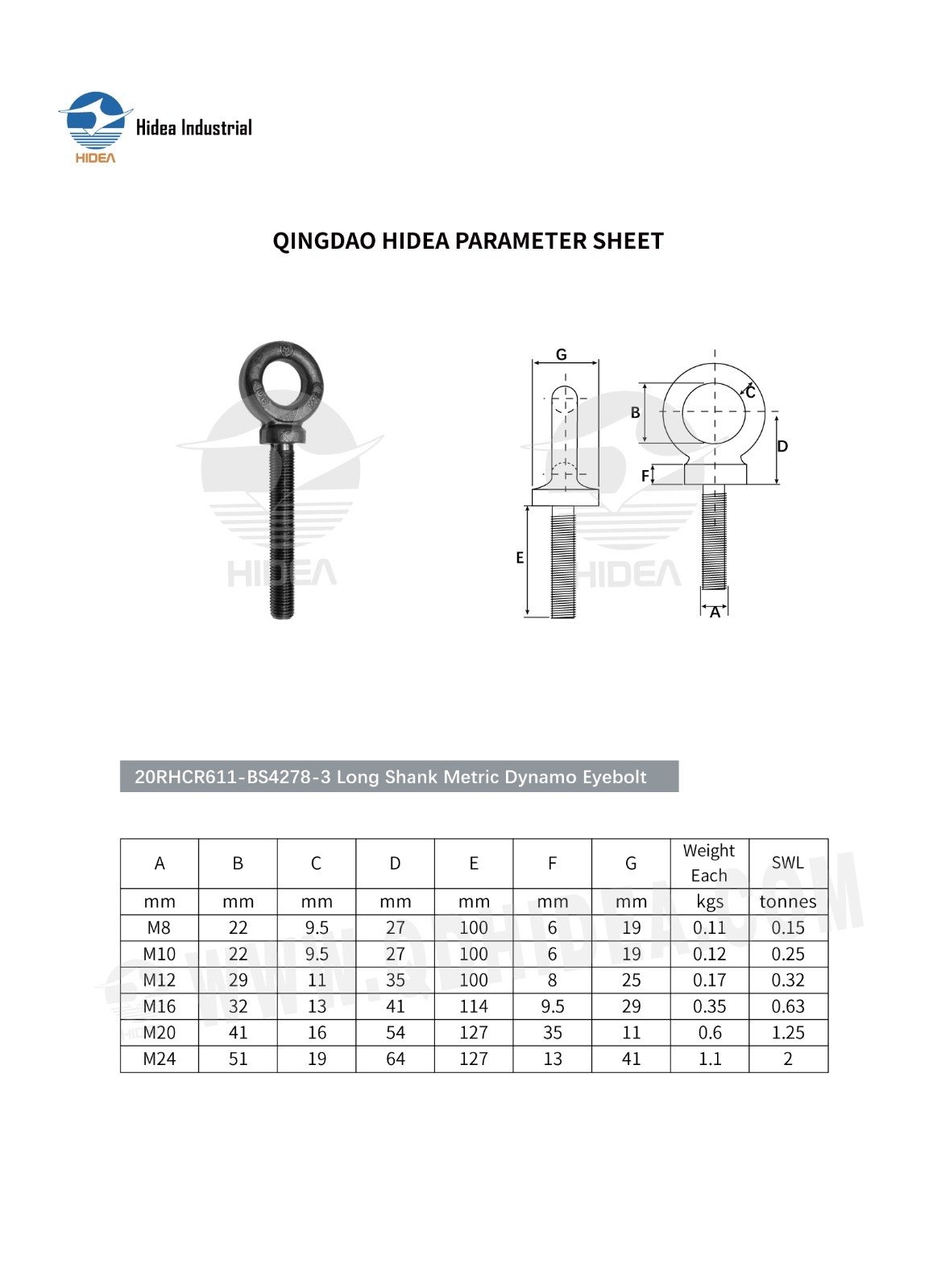 Long Shank Dynamo Eyebolt Specification