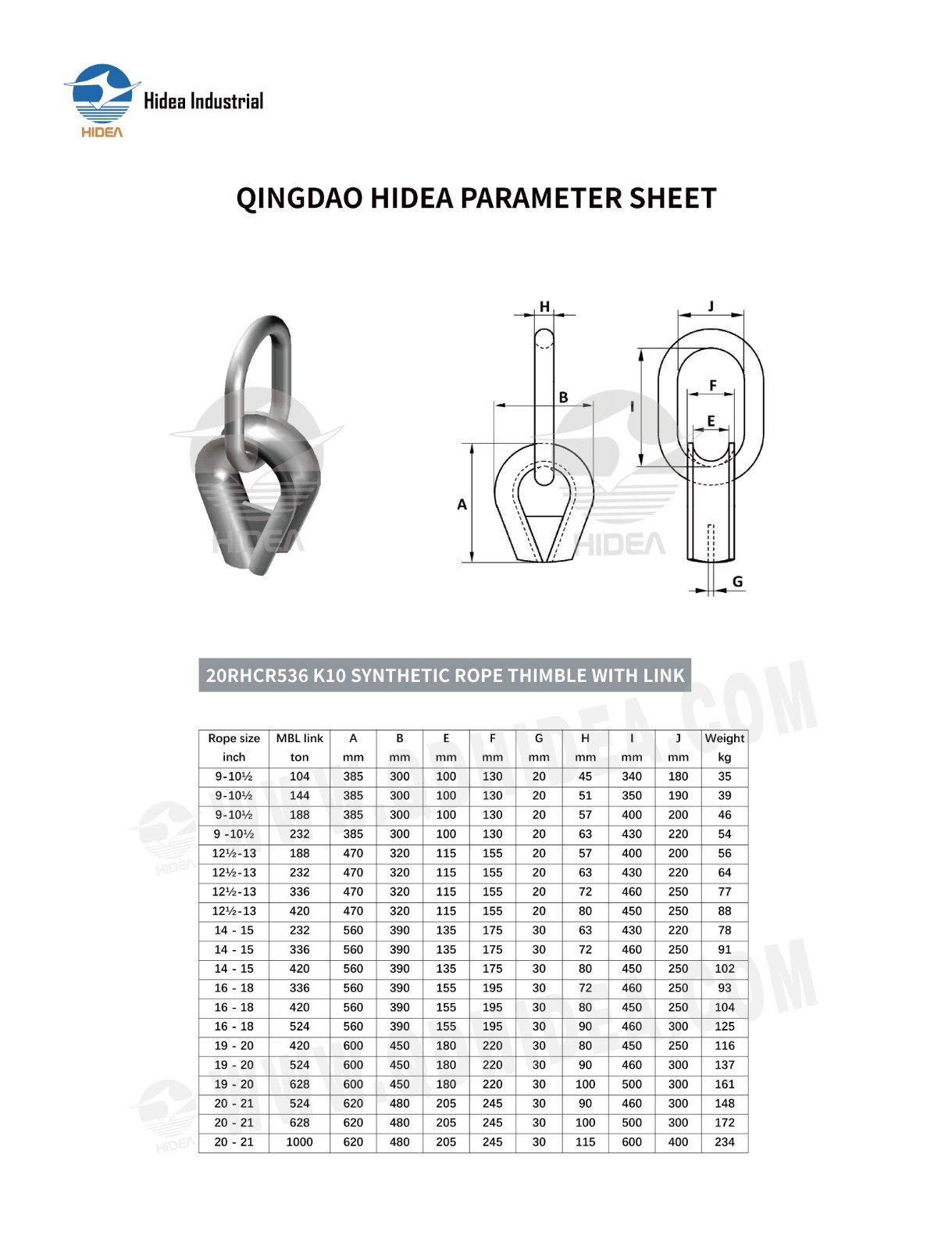 K10 Synthetic Rope Thimble Spec.