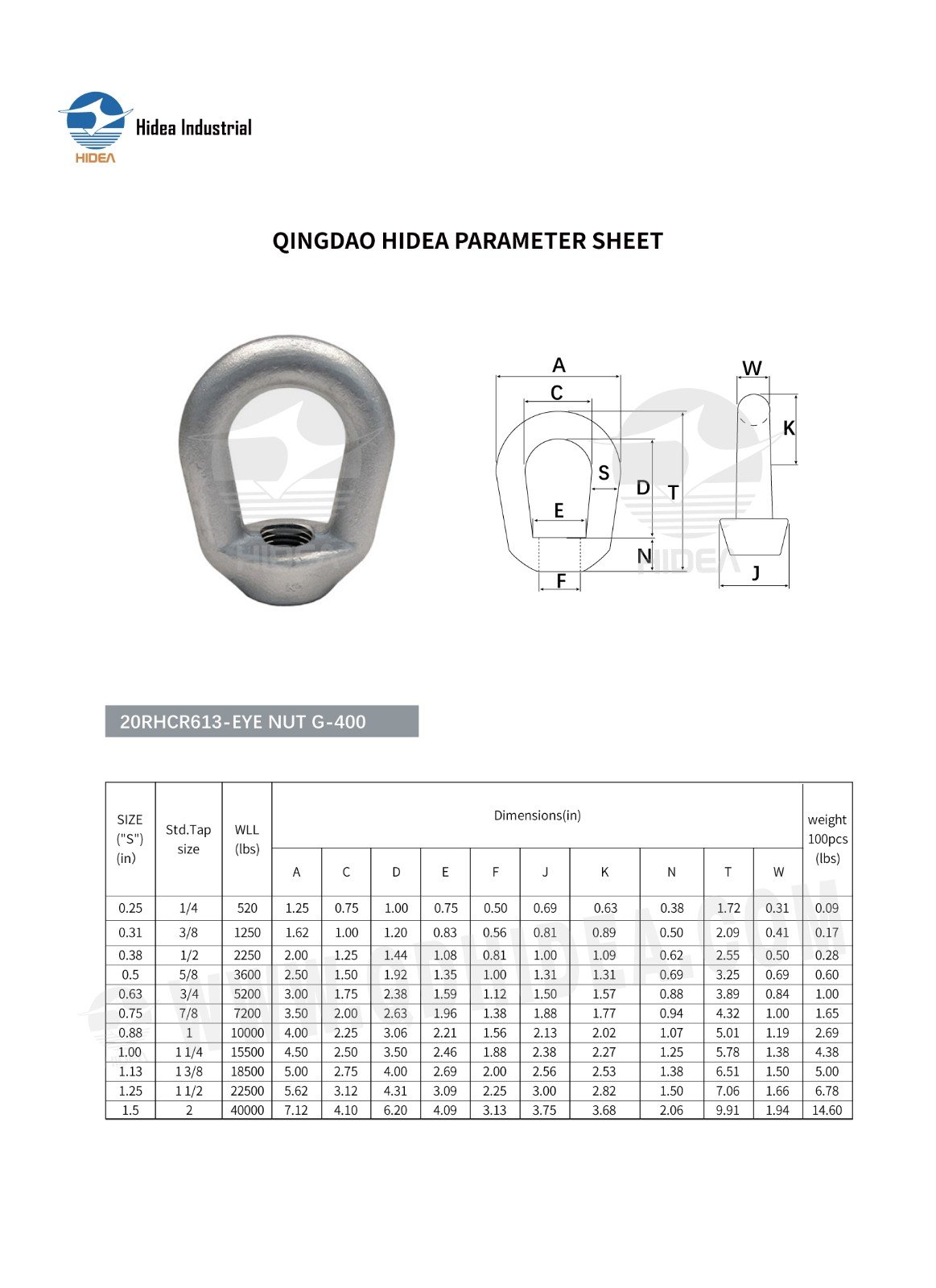 G400 Lifting Eye Nut Specification