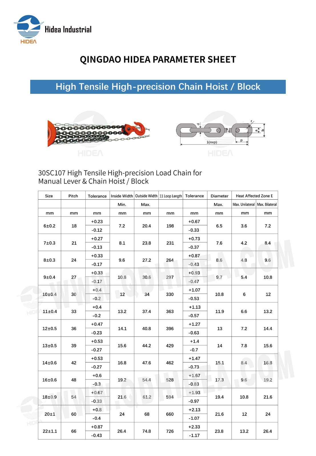 High Tensile Alloy Load Chain Specification