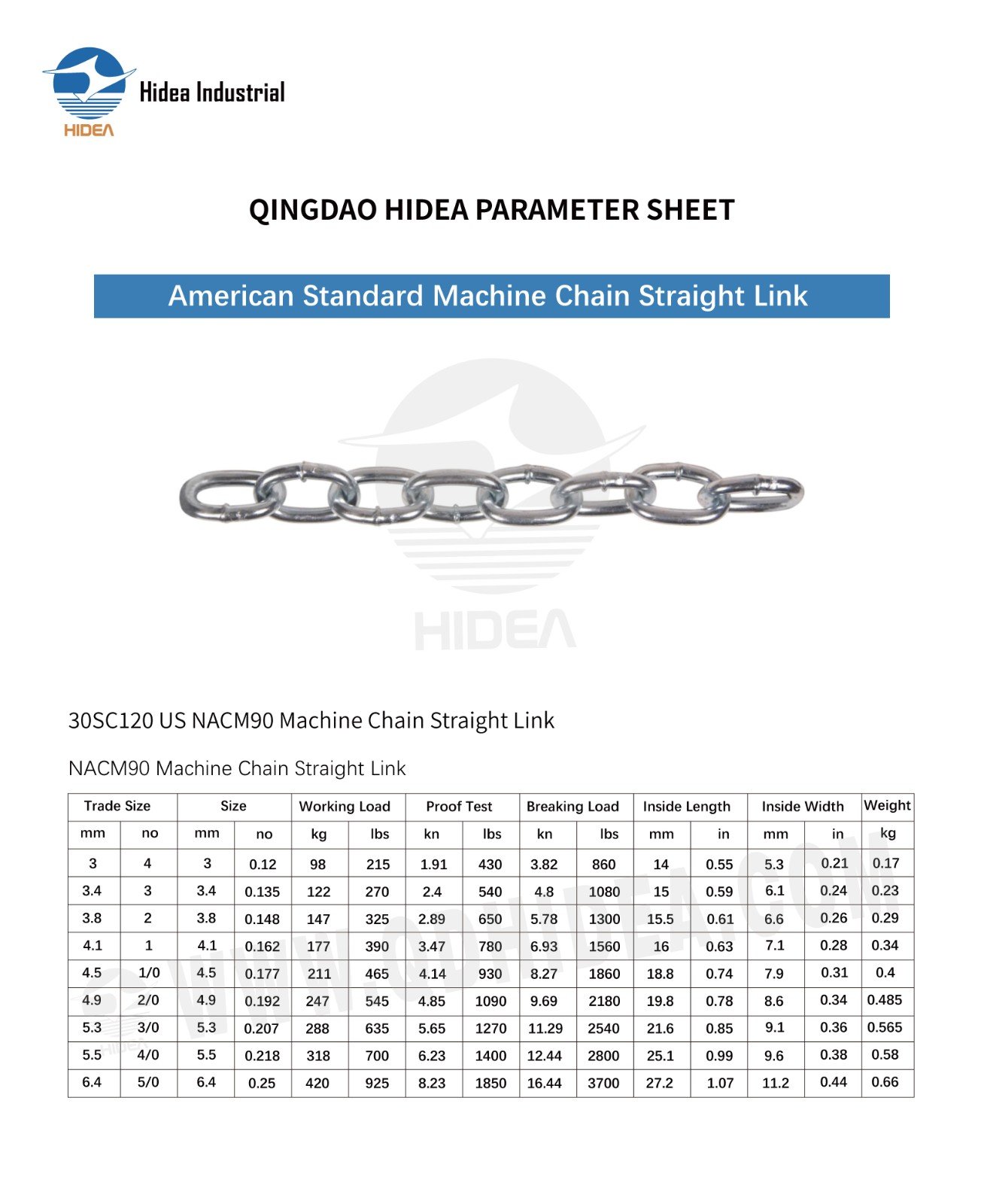 Straight Link Welded Machine Chain Specification