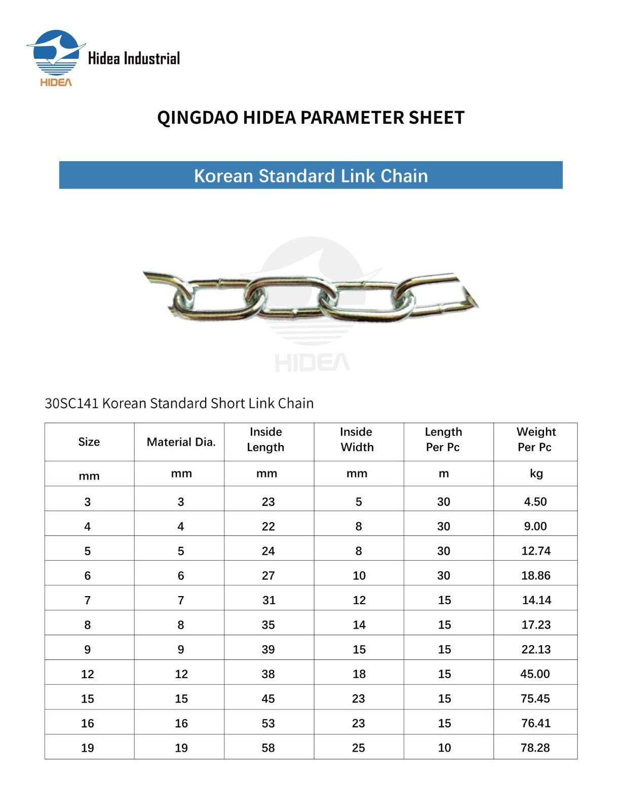 HIDEA Short Link Chain Specification