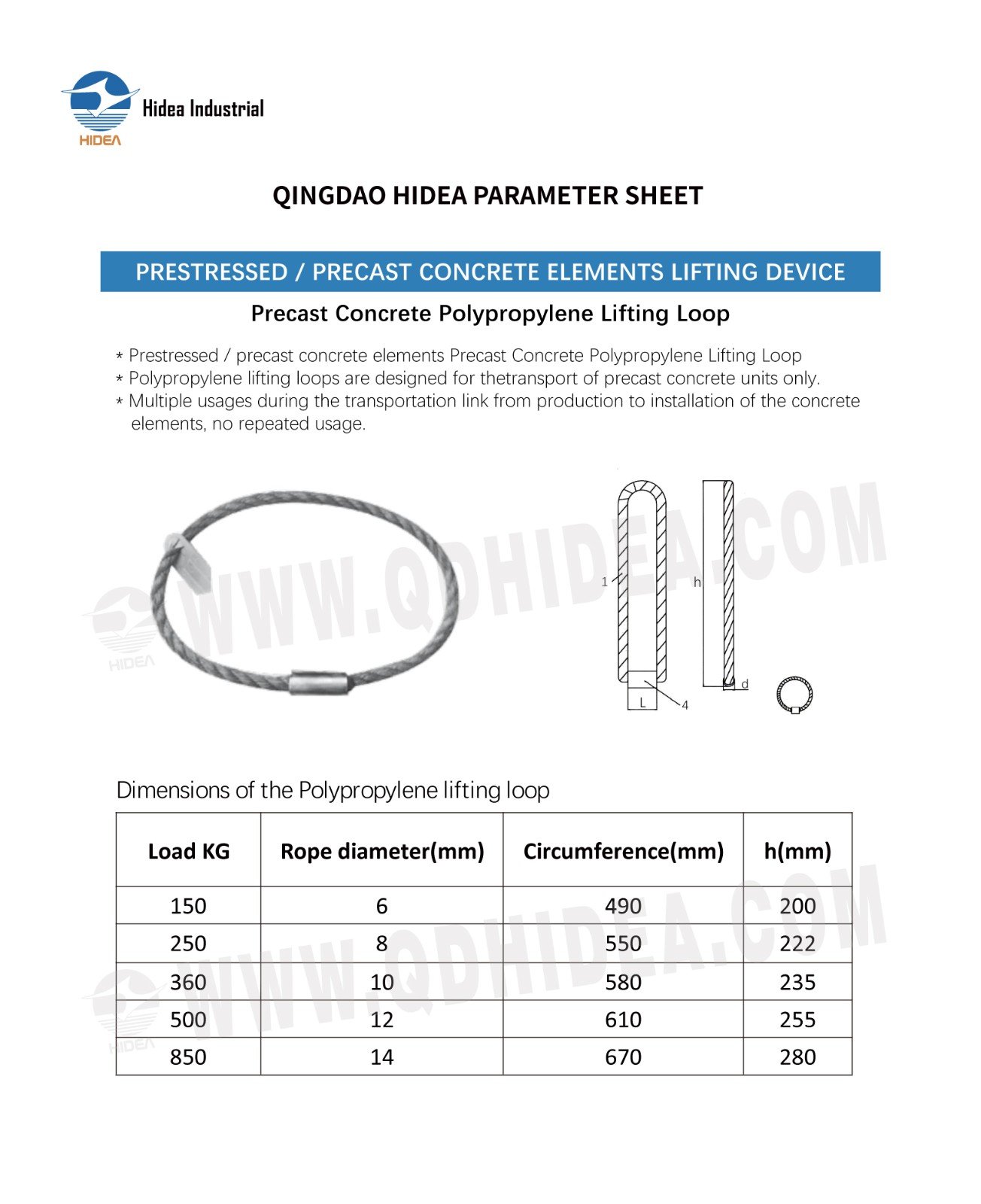 Polypropylene Cast-In Loop Specification