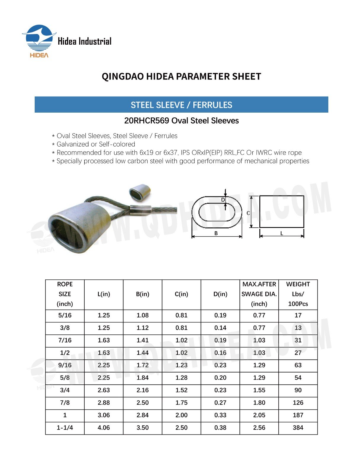 HIDEA Oval Wire Rope Ferrule Spec.