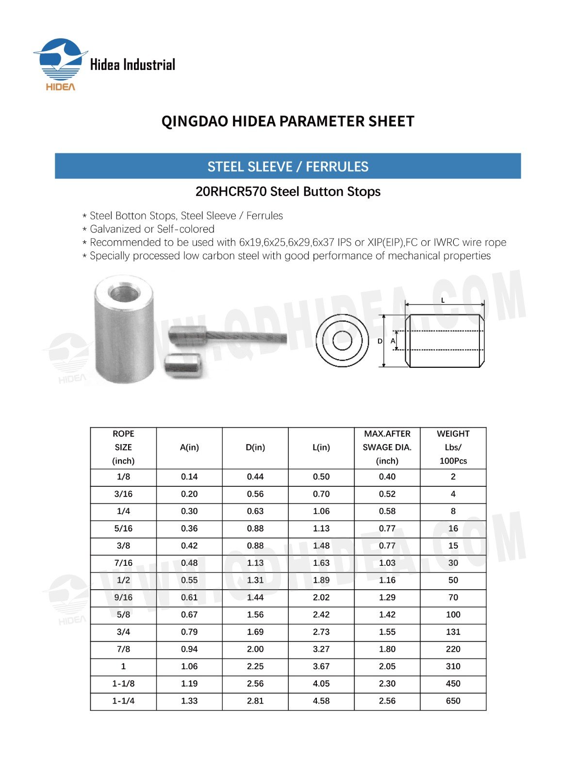 Wire Rope Button Stop Spec.