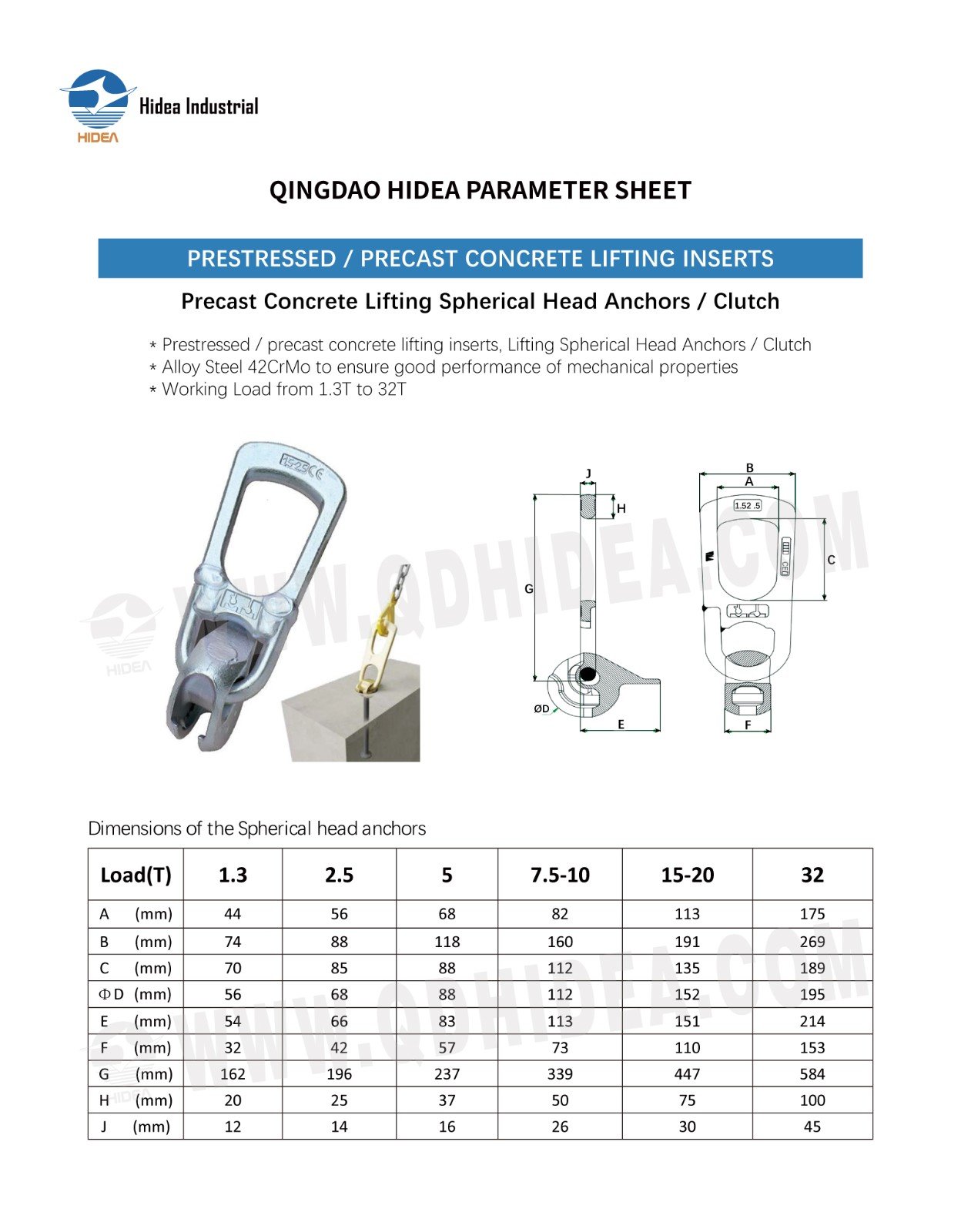 HIDEA Spherical Head Lifting Anchor Spec.