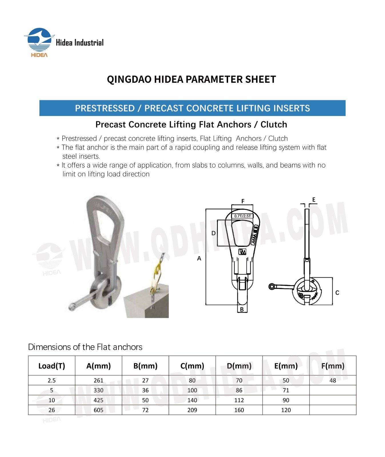 HIDEA Concrete Lifting Clutch Spec.