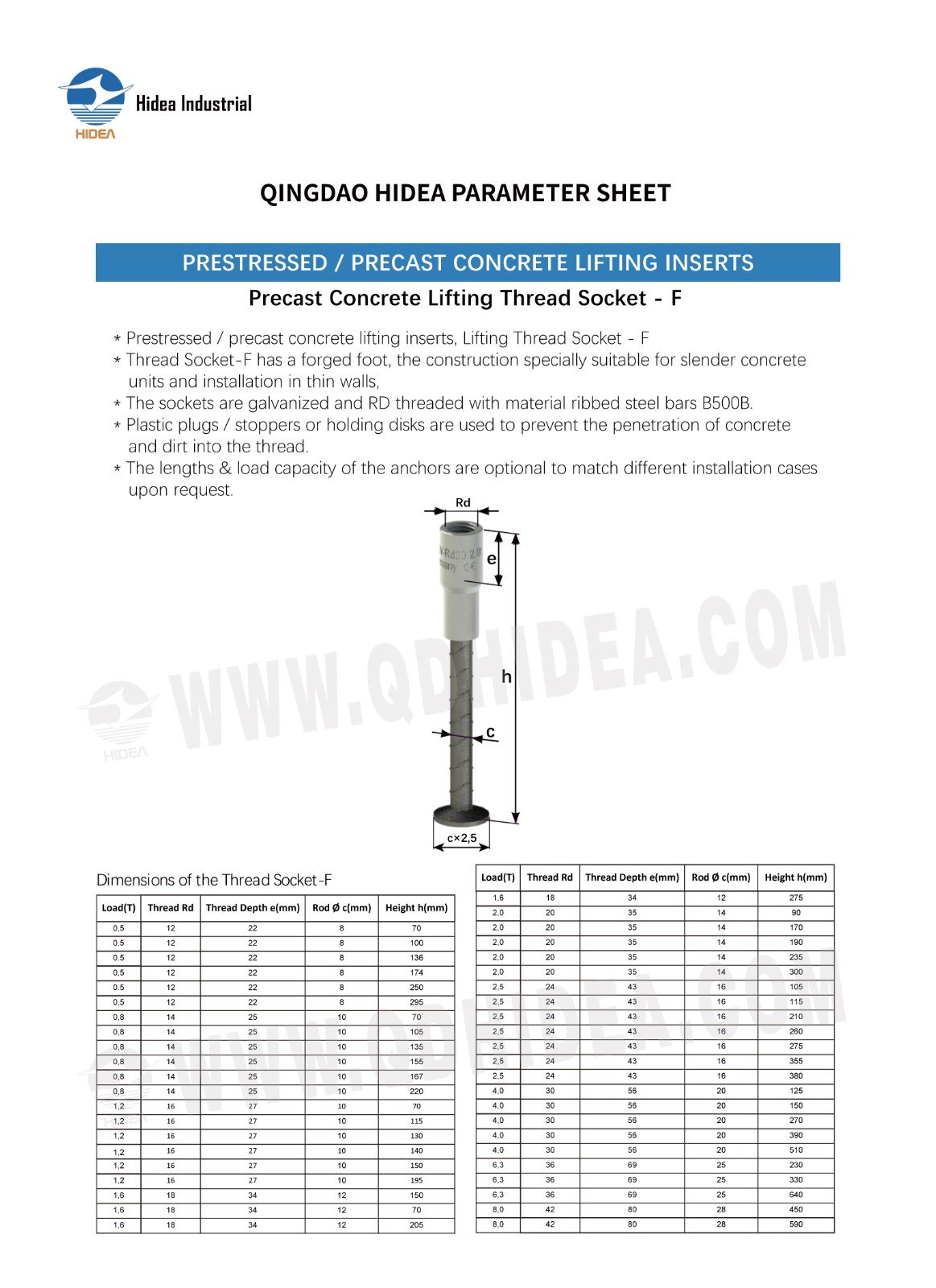 Precast Concrete Lifting Insert Spec.