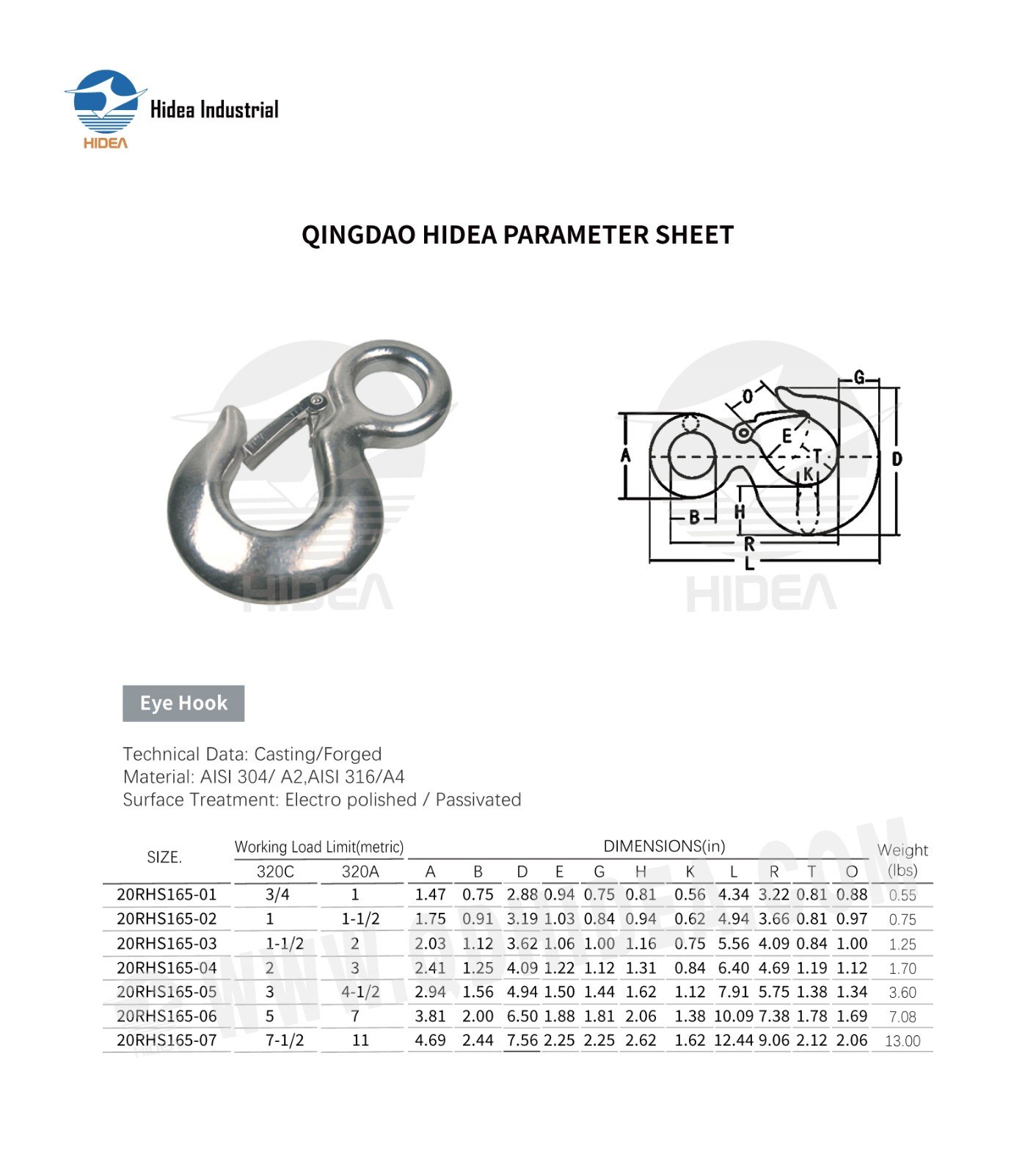 Eye Hook with Safety Latch Specification