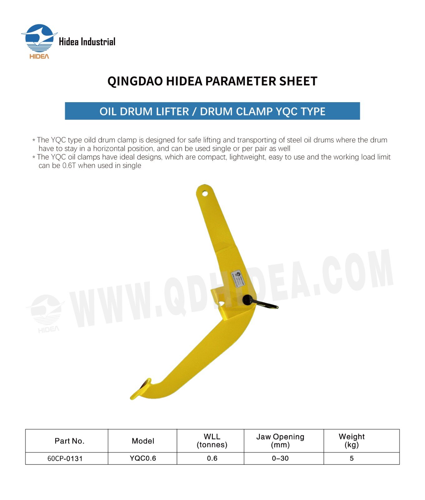 YQC Type Drum Lifting Clamp Specification